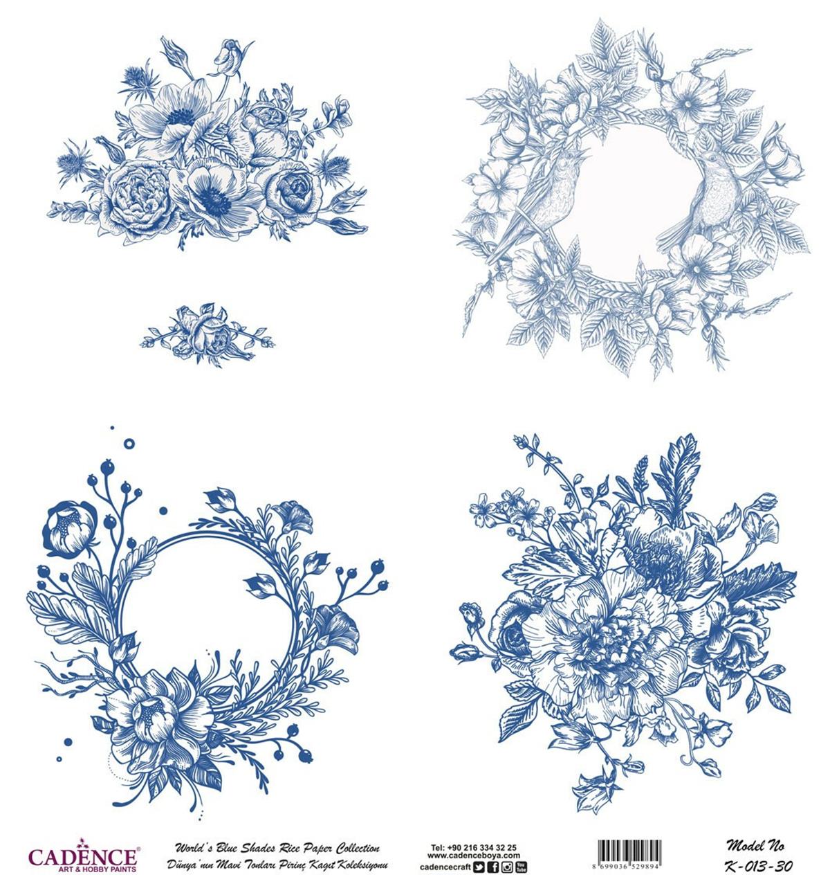 Blue Shades of the World Rice Paper Decoupage White Background K013 90x90