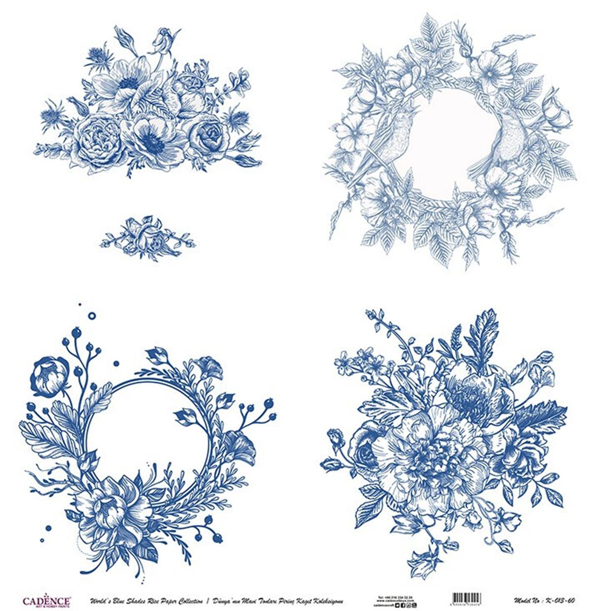 Голубые оттенки земли Рисовая бумага для декупажа Белый фон K013 30х30