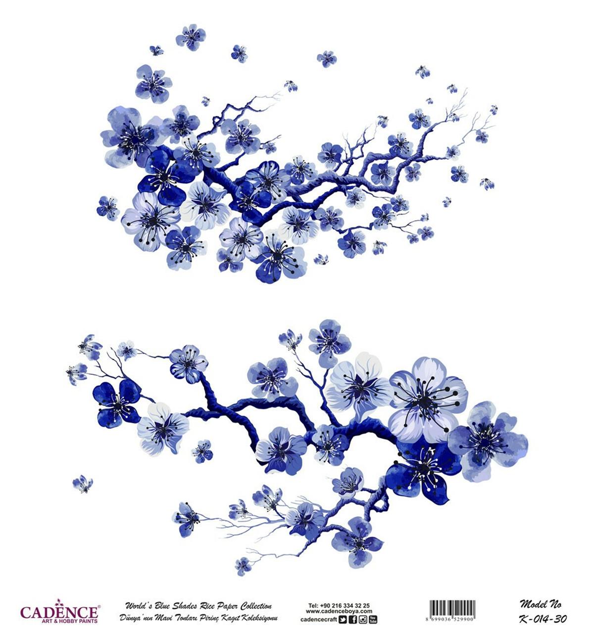 Голубые оттенки мира Рисовая бумага для декупажа Белый фон K014 90х90