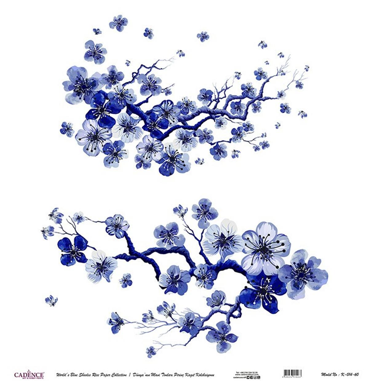 Голубые оттенки мира Рисовая бумага для декупажа Белый фон K014 30х30