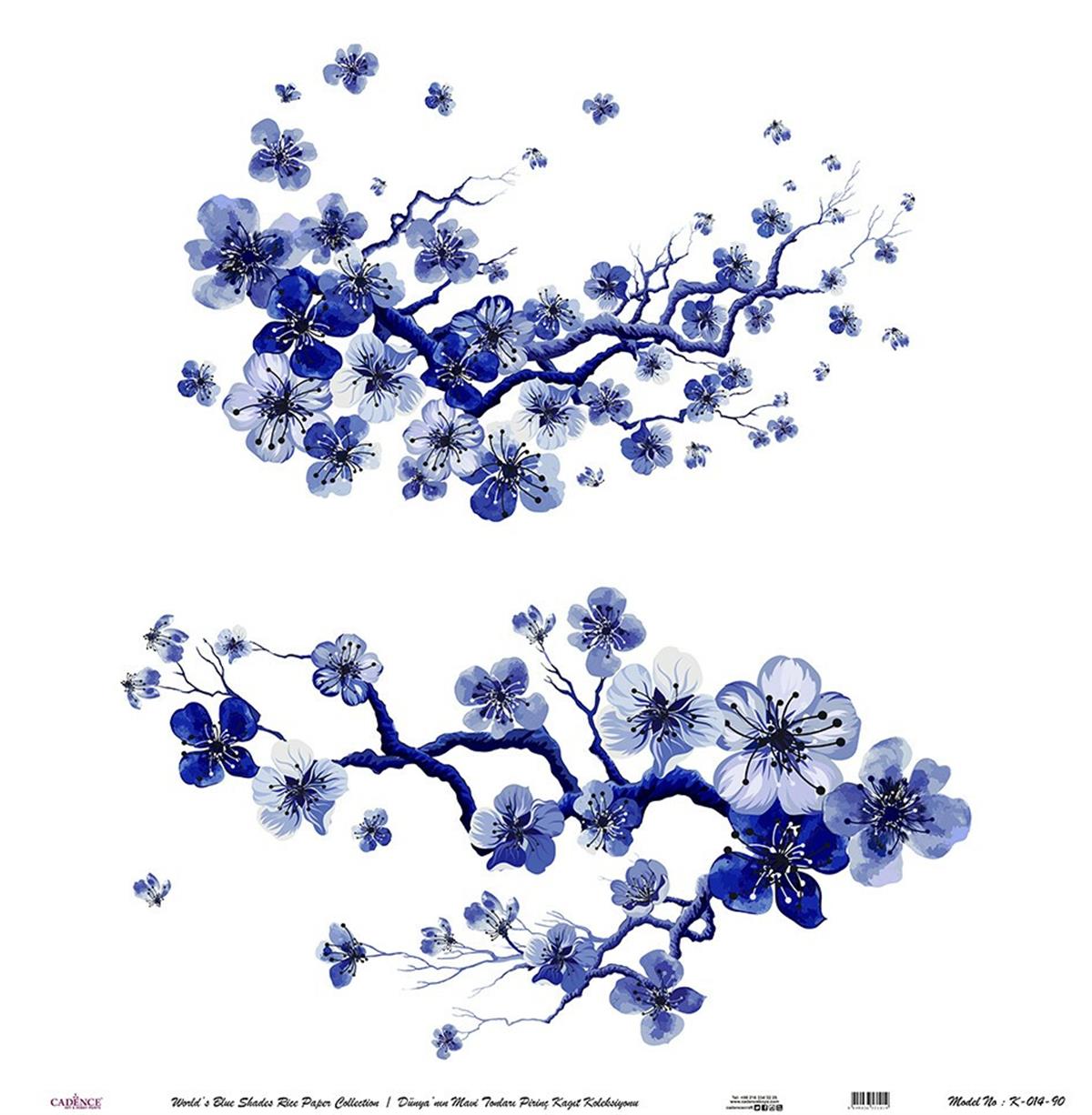 Голубые оттенки мира Рисовая бумага для декупажа Белый фон K014 60х60