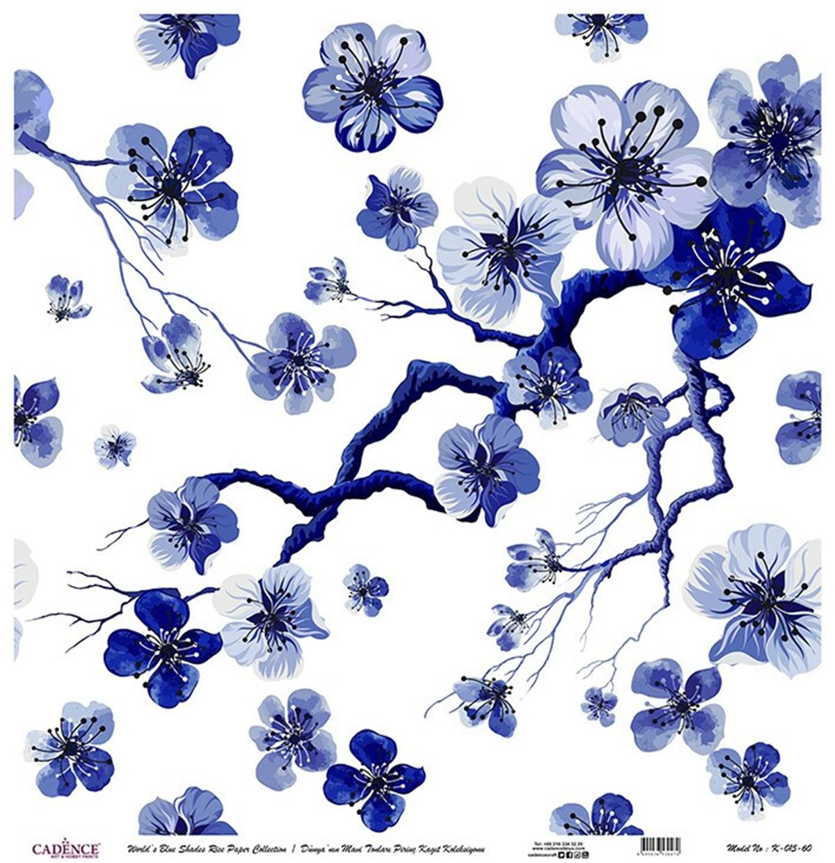 Голубые оттенки мира Рисовая бумага для декупажа Белый фон K015 30х30