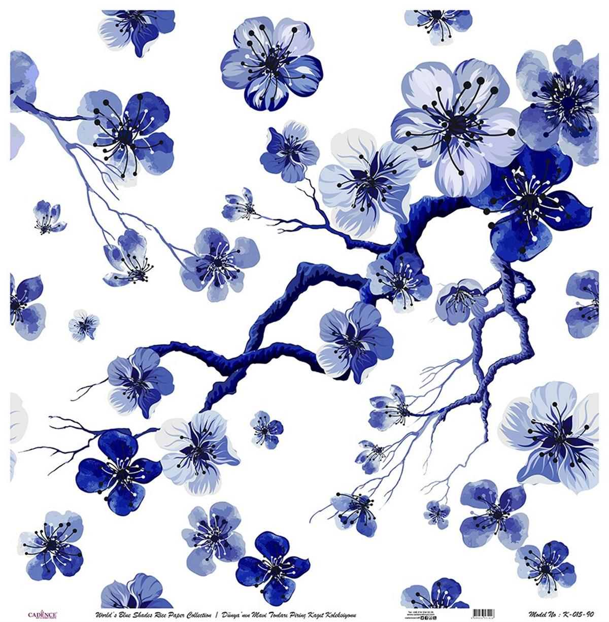 Голубые оттенки мира Рисовая бумага для декупажа Белый фон K015 60х60