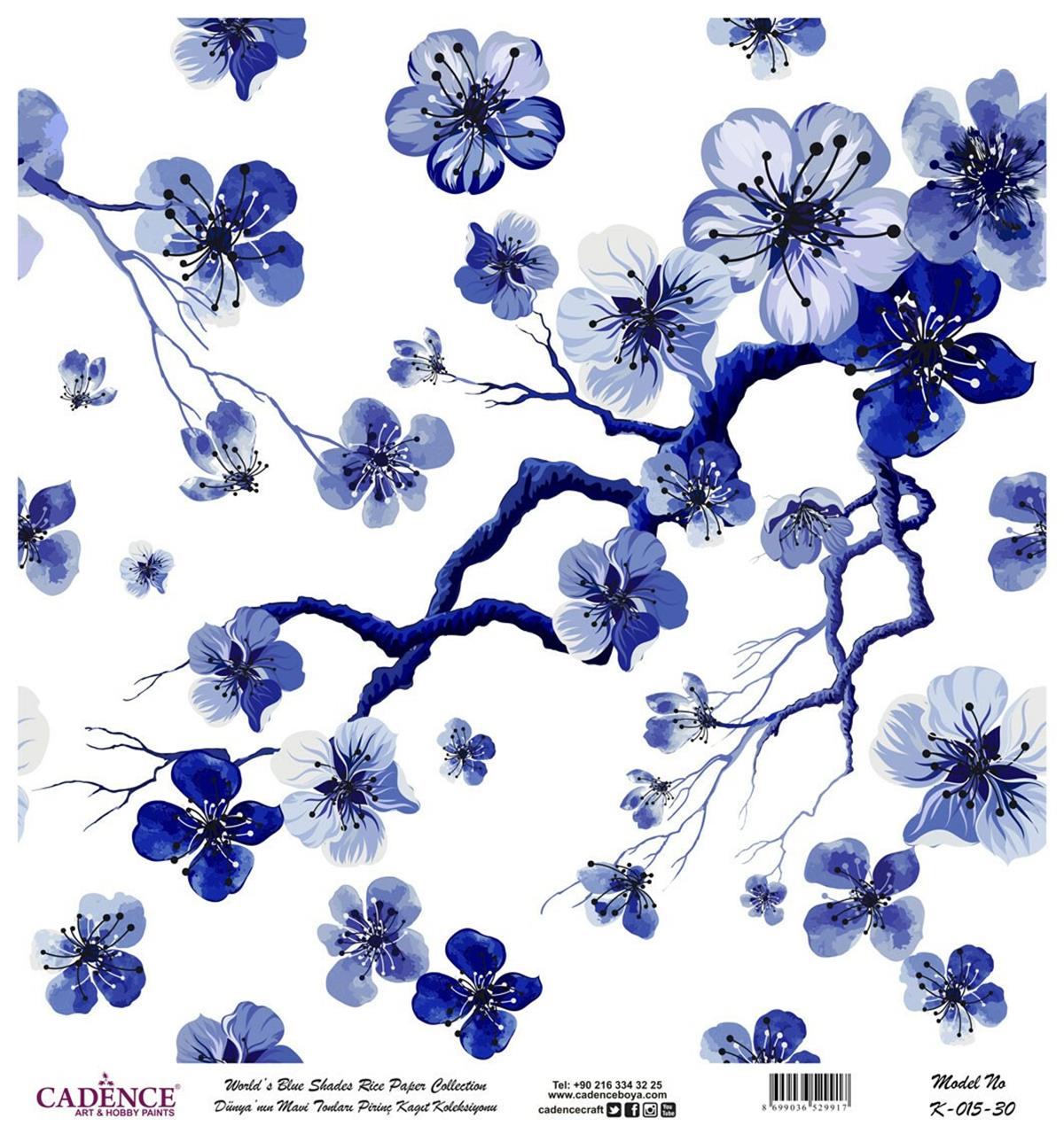 Голубые оттенки мира Рисовая бумага для декупажа Белый фон K015 90х90