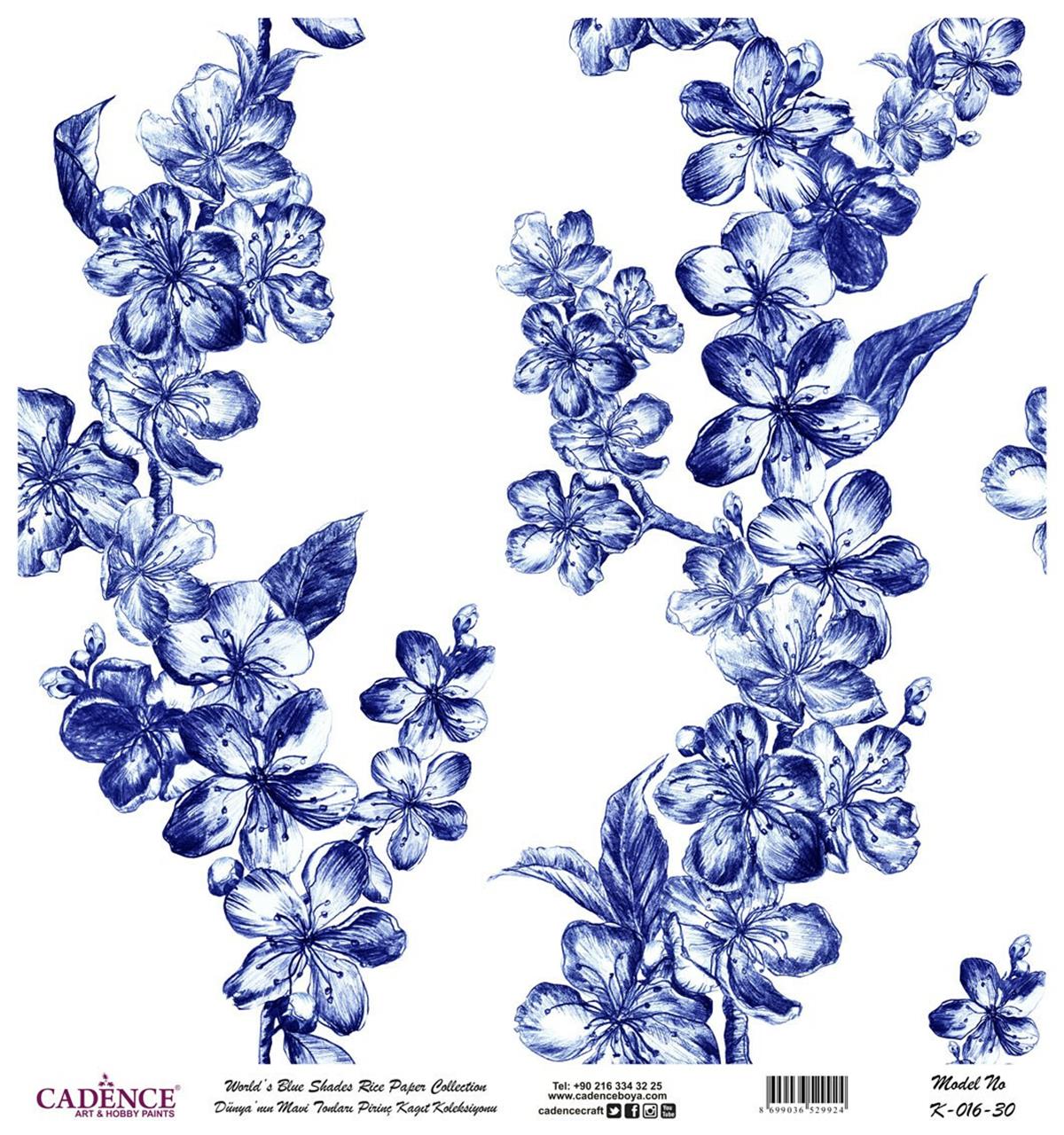 Синие оттенки мира Рисовая бумага для декупажа Белый фон K016 90х90