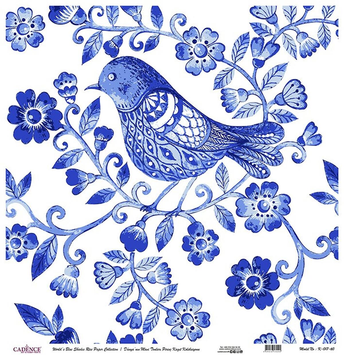 Голубые оттенки мира Рисовая бумага для декупажа Белый фон K017 30х30