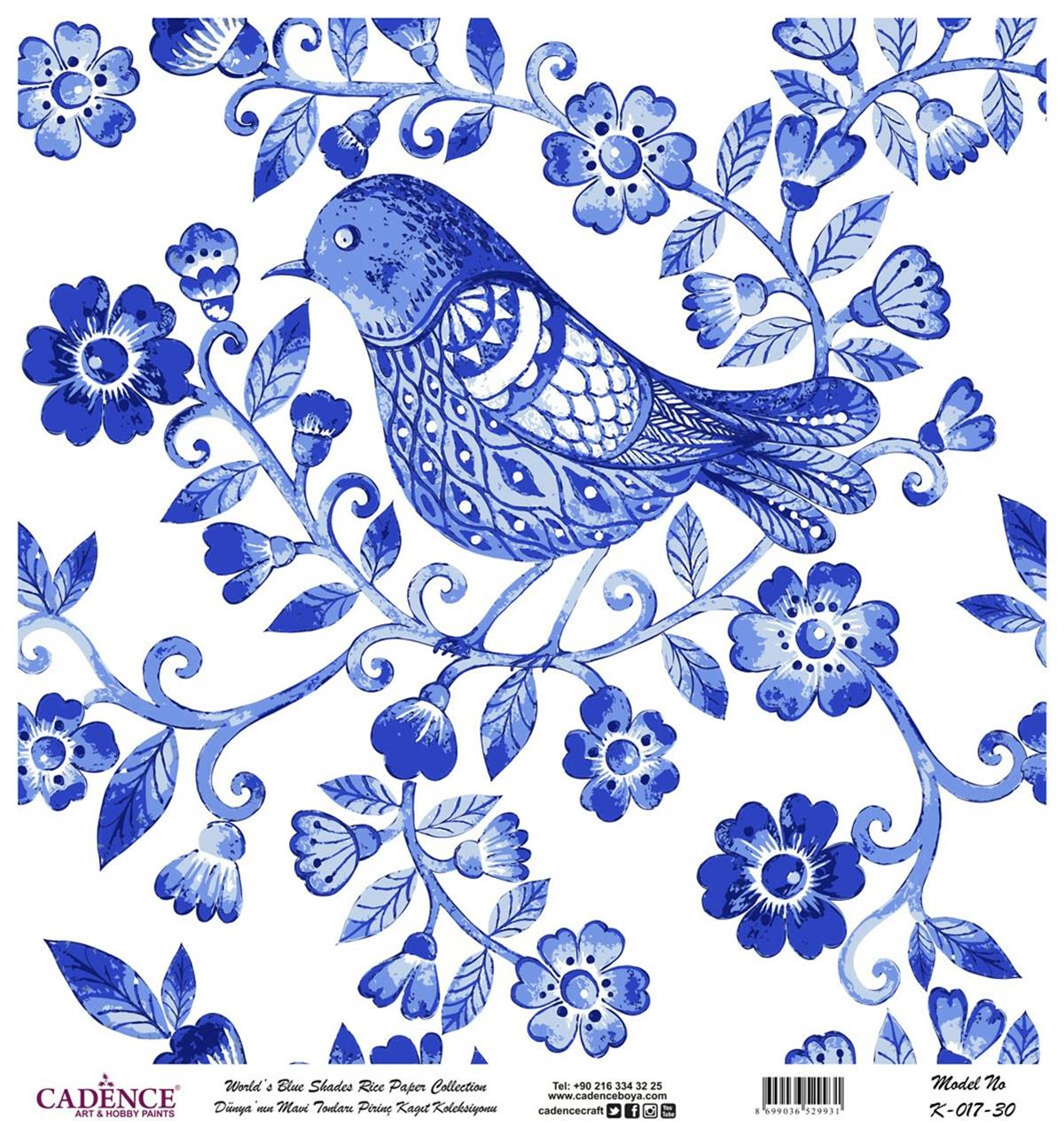 Голубые оттенки земли Рисовая бумага для декупажа Белый фон K017 90х90