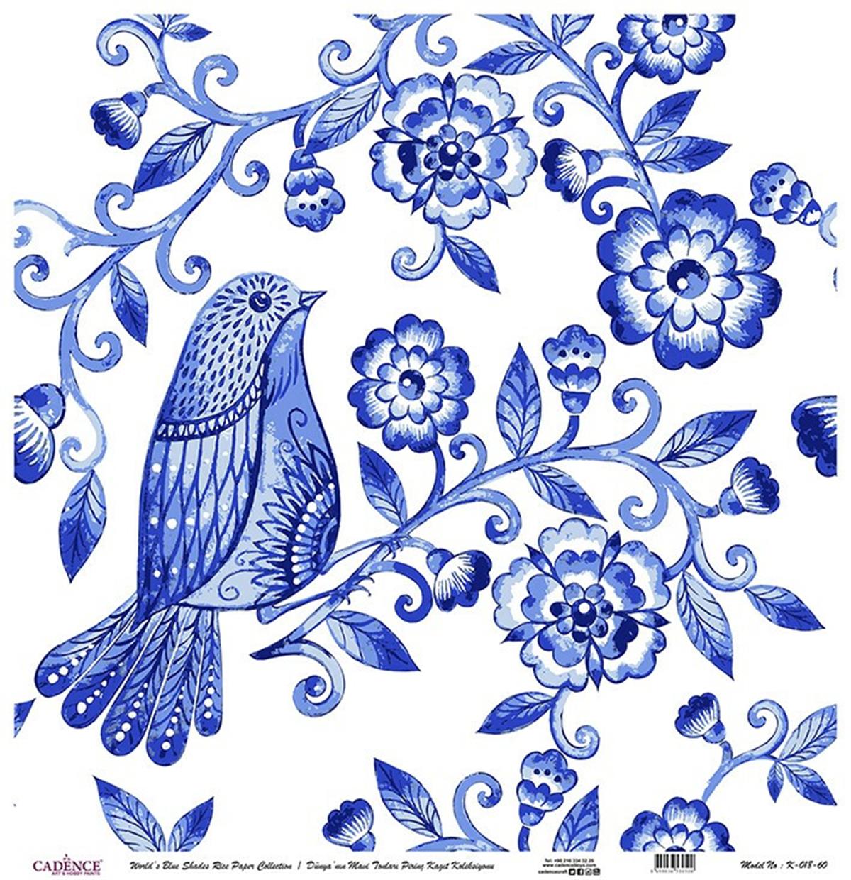 Голубые оттенки земли Рисовая бумага для декупажа Белый фон K018 30х30