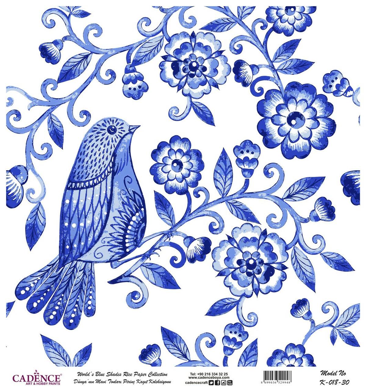 Голубые оттенки мира Рисовая бумага для декупажа Белый фон K018 60х60