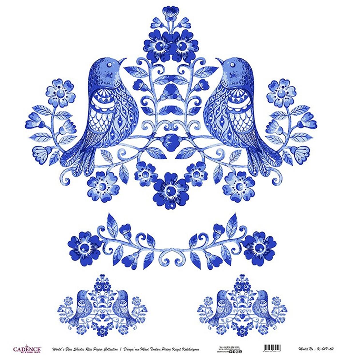 Голубые оттенки мира Рисовая бумага для декупажа Белый фон K019 30х30