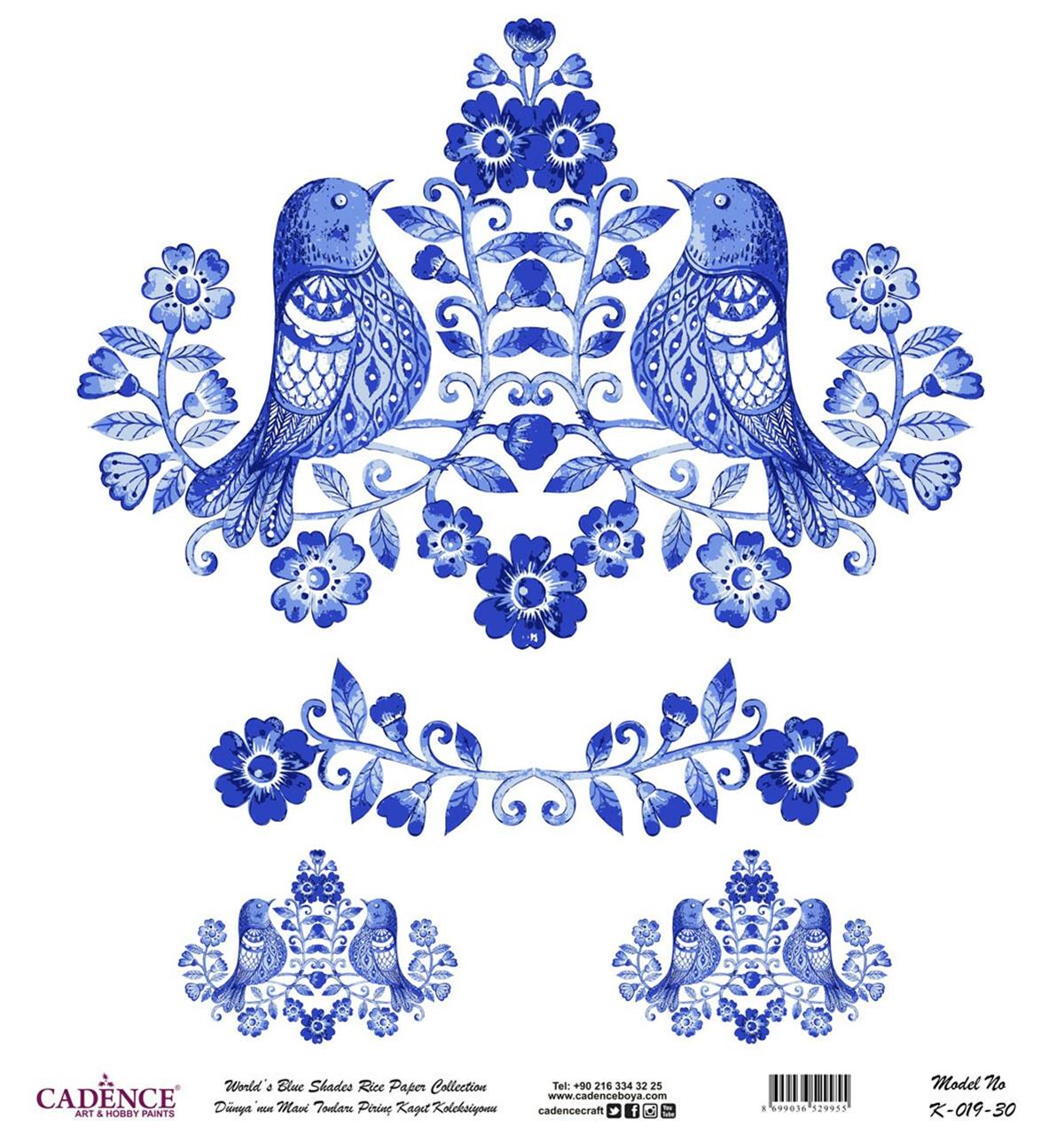 Голубые оттенки земли Рисовая бумага для декупажа Белый фон К019 90х90