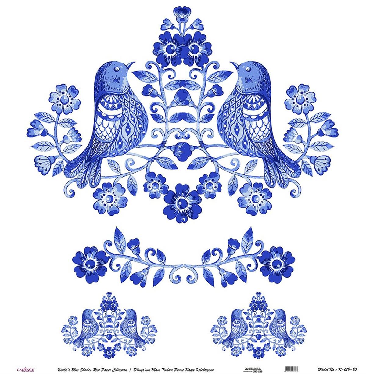 Голубые оттенки земли Рисовая бумага для декупажа Белый фон K019 60х60