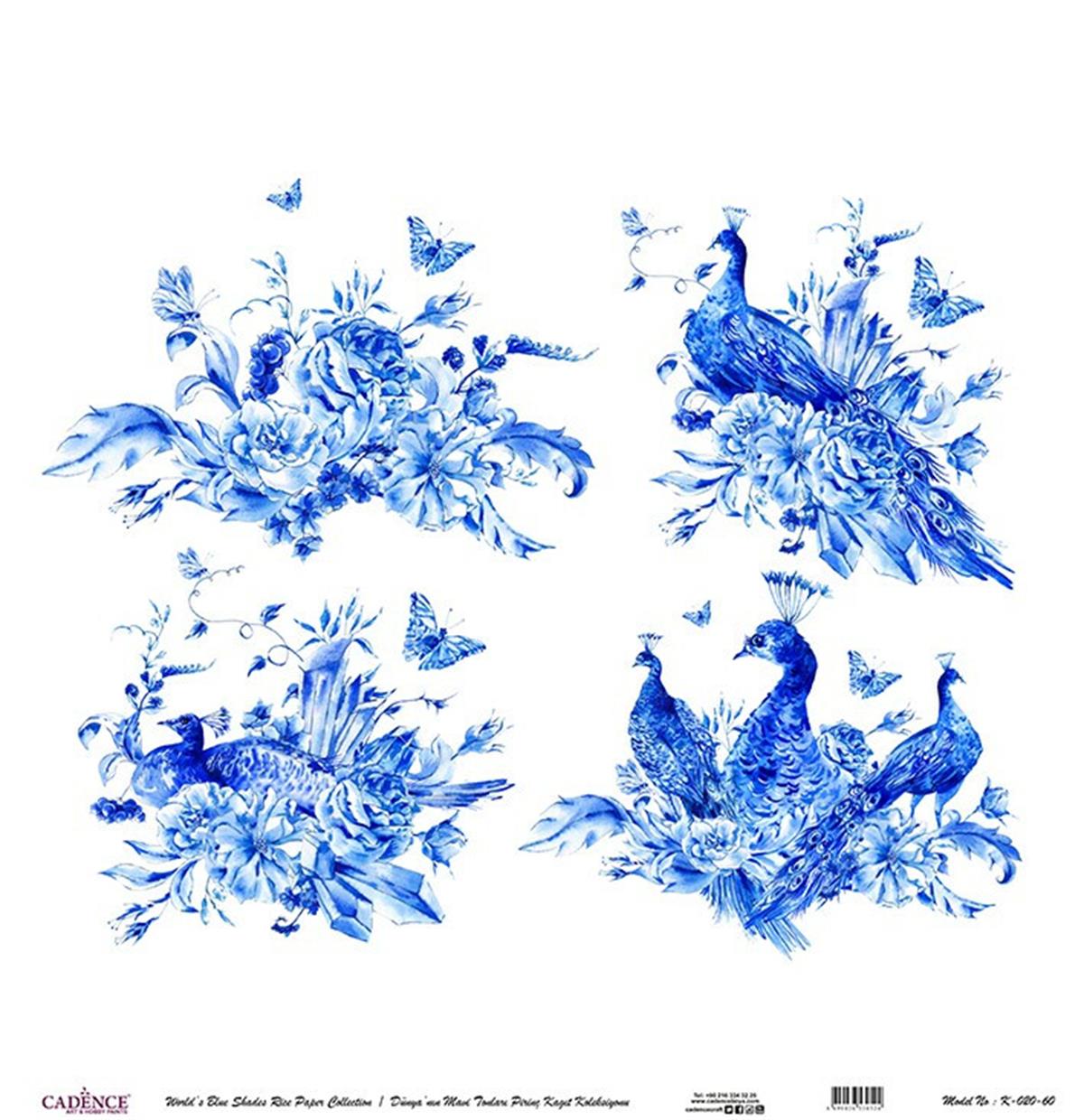 Blue Shades of the Earth Rice Paper Decoupage White Background K020 30x30