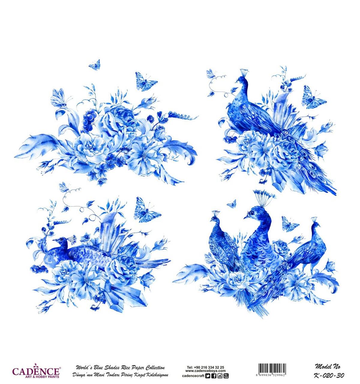 Голубые оттенки земли Рисовая бумага для декупажа Белый фон K020 90х90