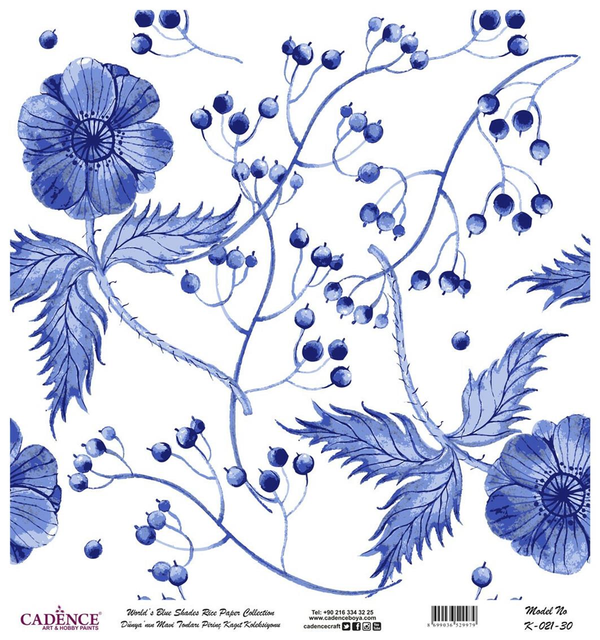 Голубые оттенки земли Рисовая бумага для декупажа Белый фон K021 30х30