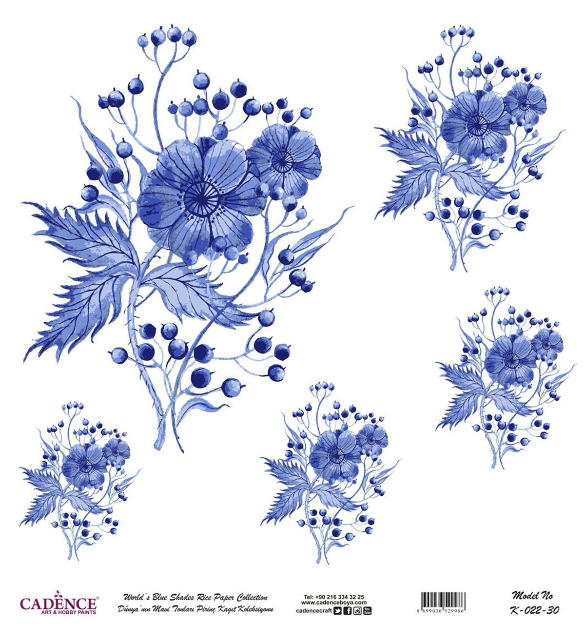 Голубые оттенки земли Рисовая бумага для декупажа Белый фон К022 90х90