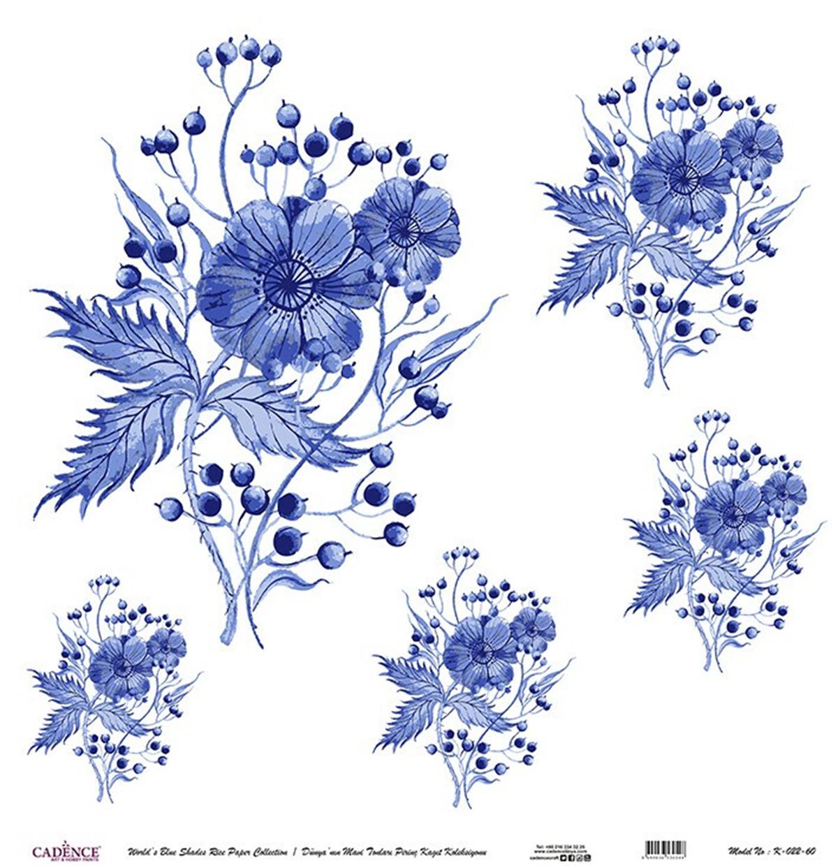 Голубые оттенки мира Рисовая бумага для декупажа Белый фон K022 30х30