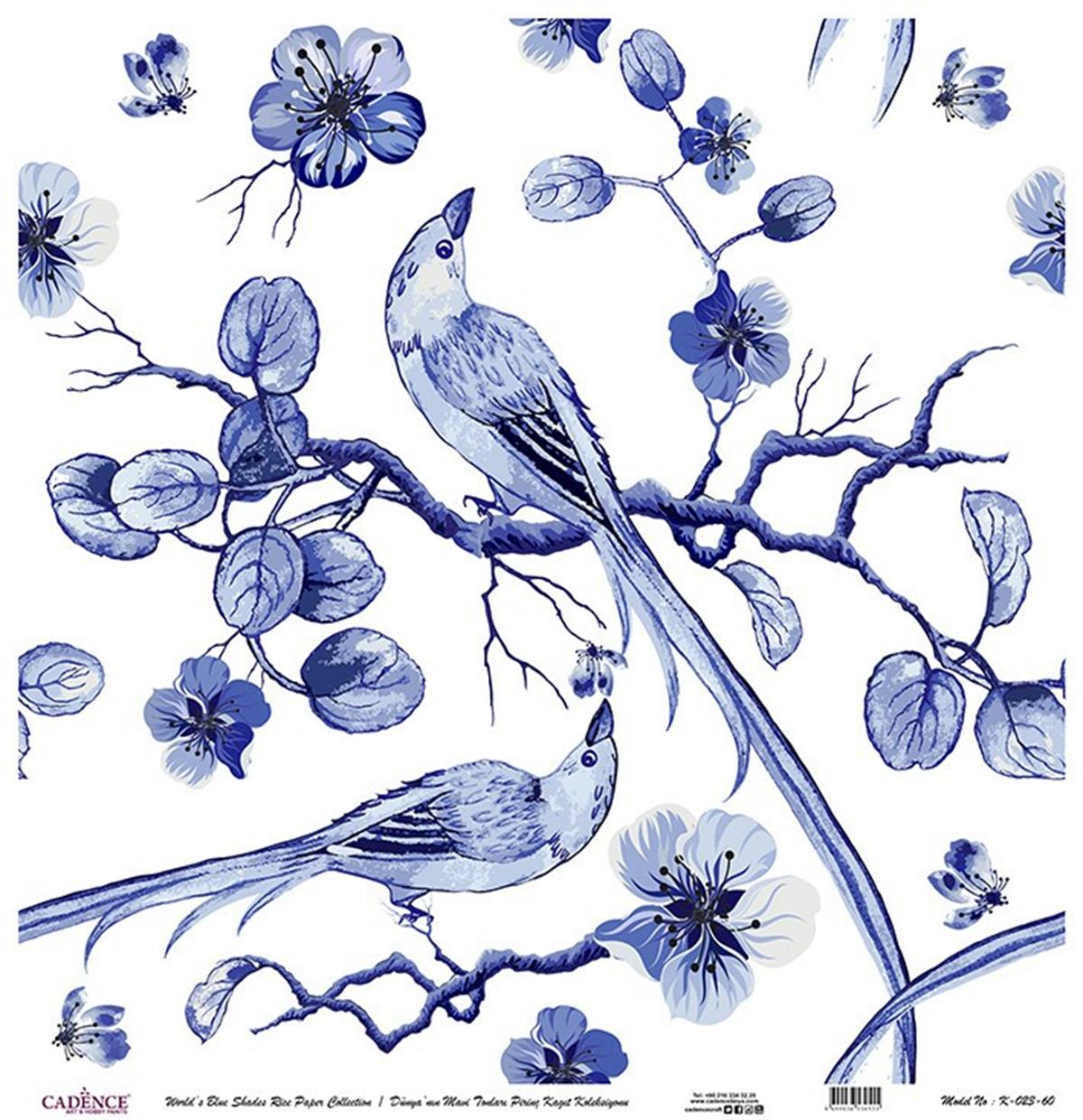 Голубые оттенки мира Рисовая бумага для декупажа Белый фон K023 30х30