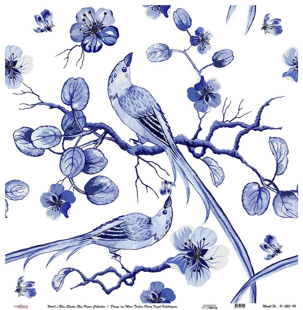 Голубые оттенки земли Рисовая бумага для декупажа Белый фон К023 60х60