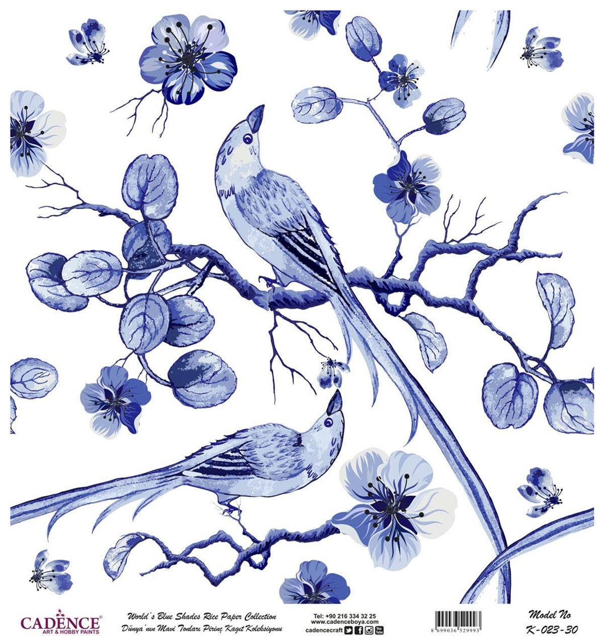 Голубые оттенки мира Рисовая бумага для декупажа Белый фон К023 90х90