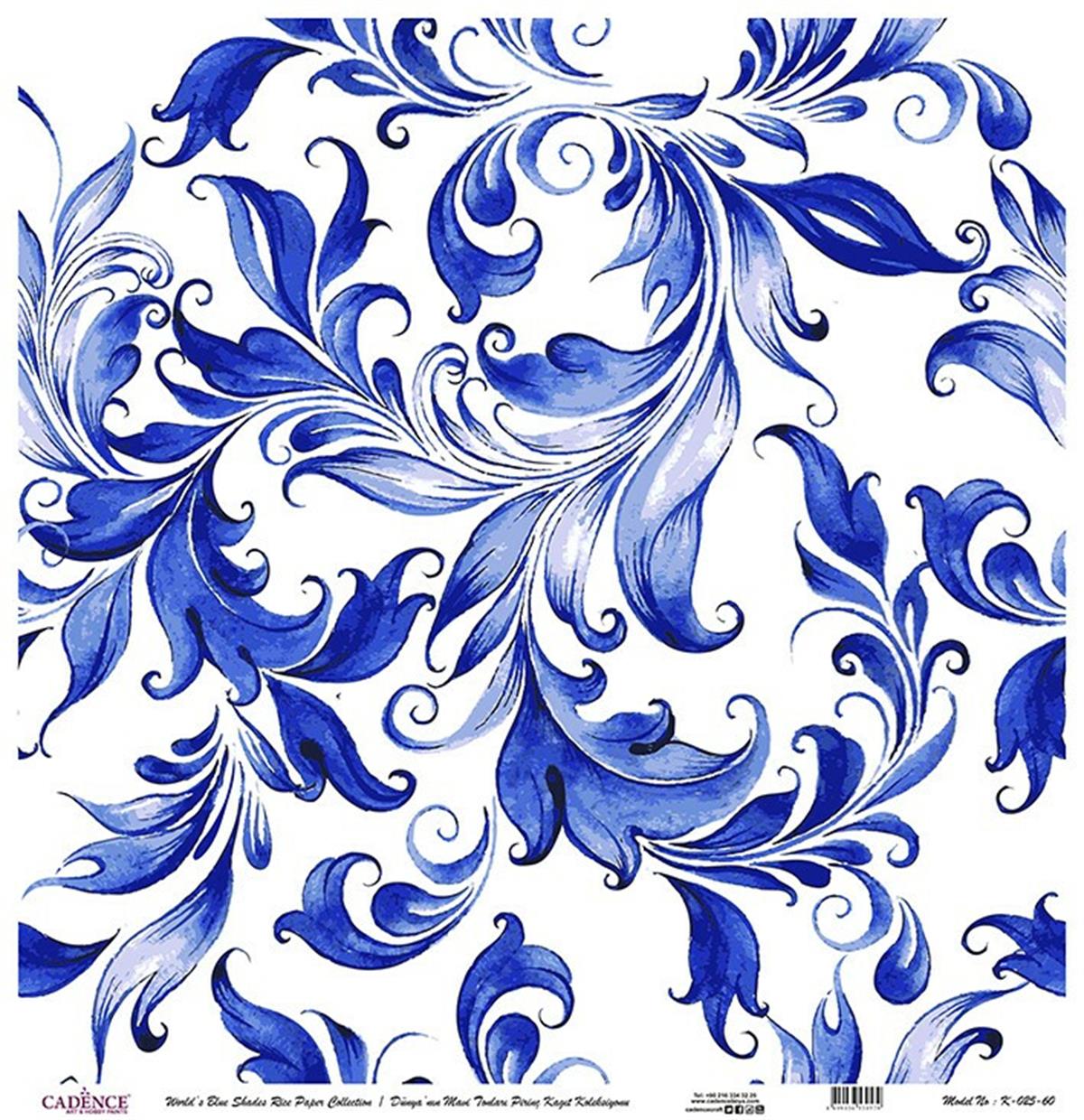 Голубые оттенки земли Рисовая бумага для декупажа Белый фон K025 30х30