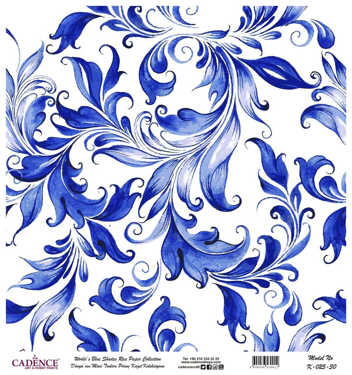 Голубые оттенки мира Рисовая бумага для декупажа Белый фон К025 90х90