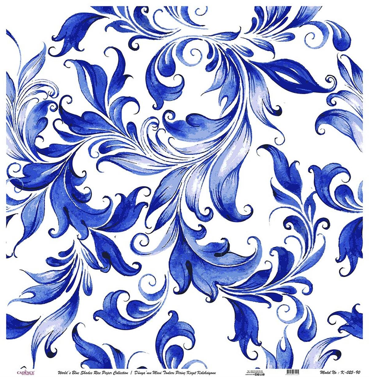 Голубые оттенки мира Рисовая бумага для декупажа Белый фон K025 60х60