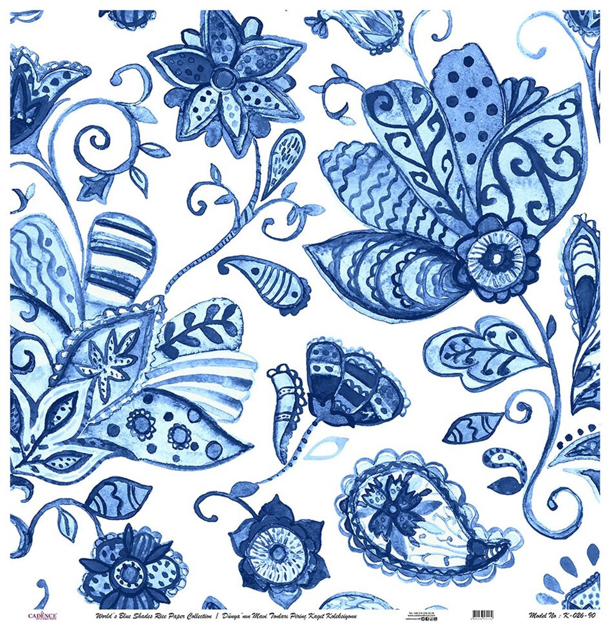 Голубые оттенки мира Рисовая бумага для декупажа Белый фон K026 60х60