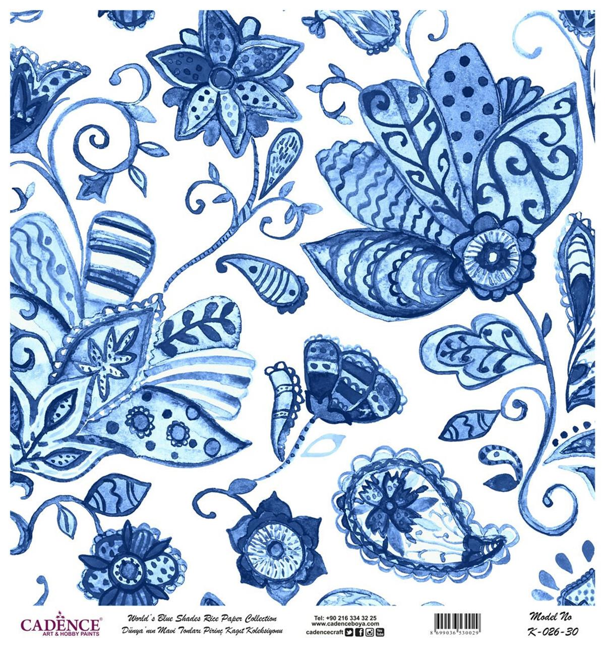 Голубые оттенки мира Рисовая бумага для декупажа Белый фон К026 90х90