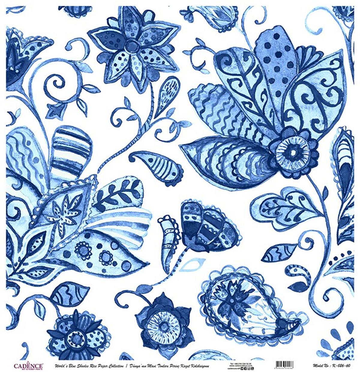 Голубые оттенки мира Рисовая бумага для декупажа Белый фон K026 30х30