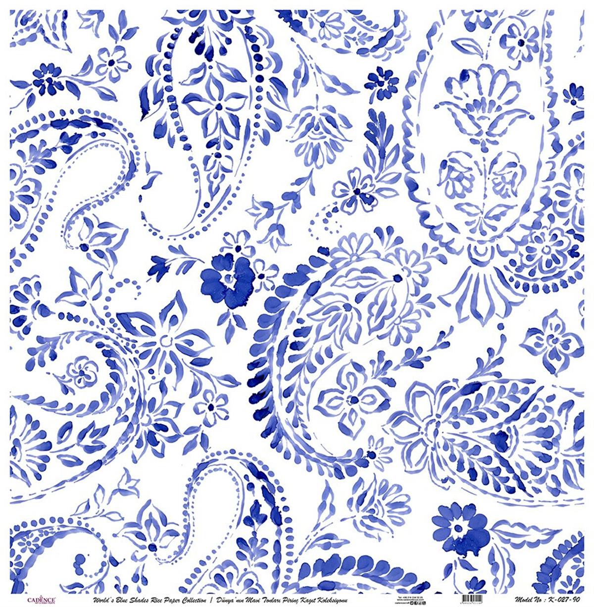 Голубые оттенки земли Рисовая бумага для декупажа Белый фон К027 60х60