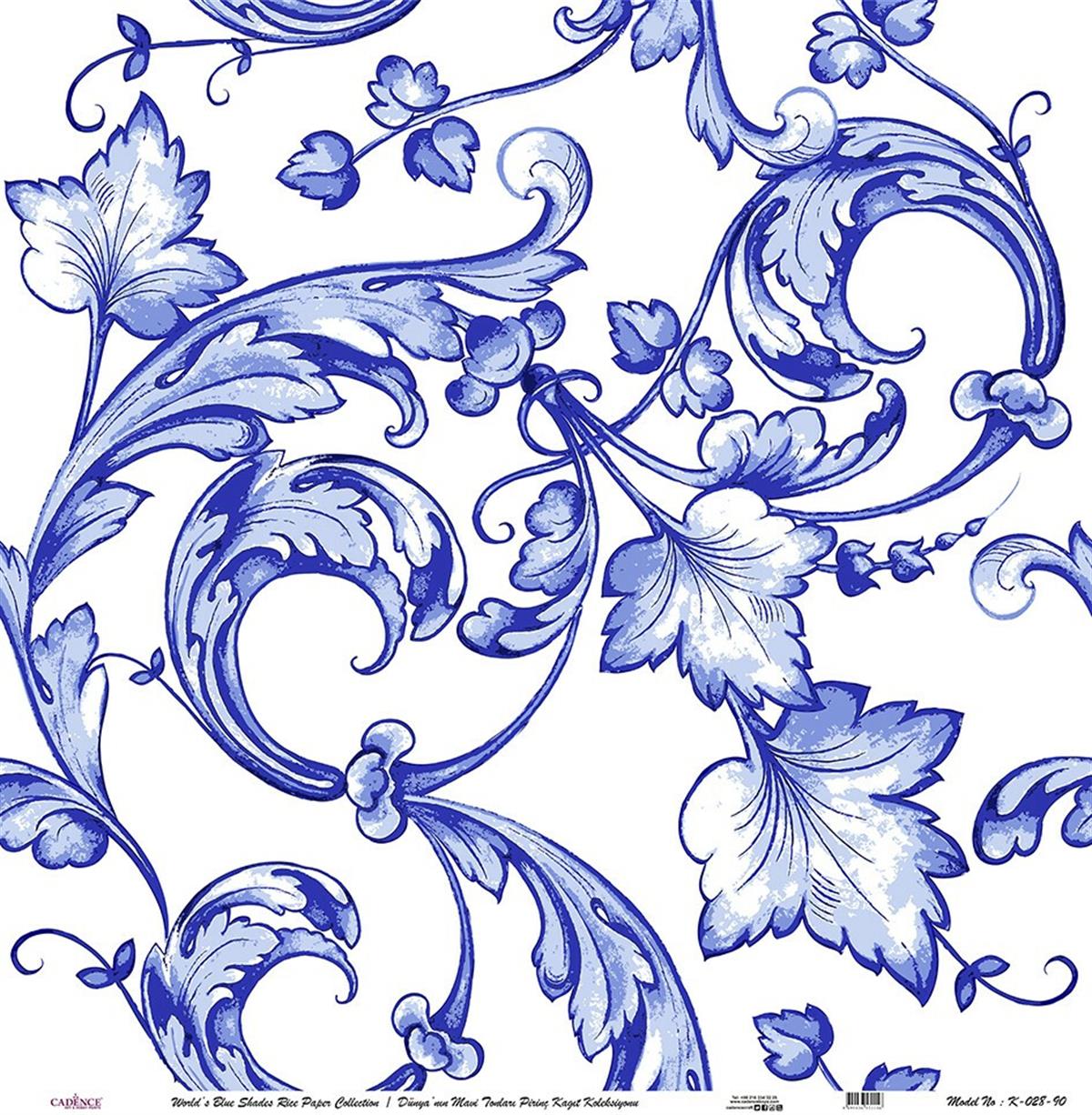 ظلال زرقاء من ورق الأرز على الأرض Decoupage خلفية بيضاء K028 60x60