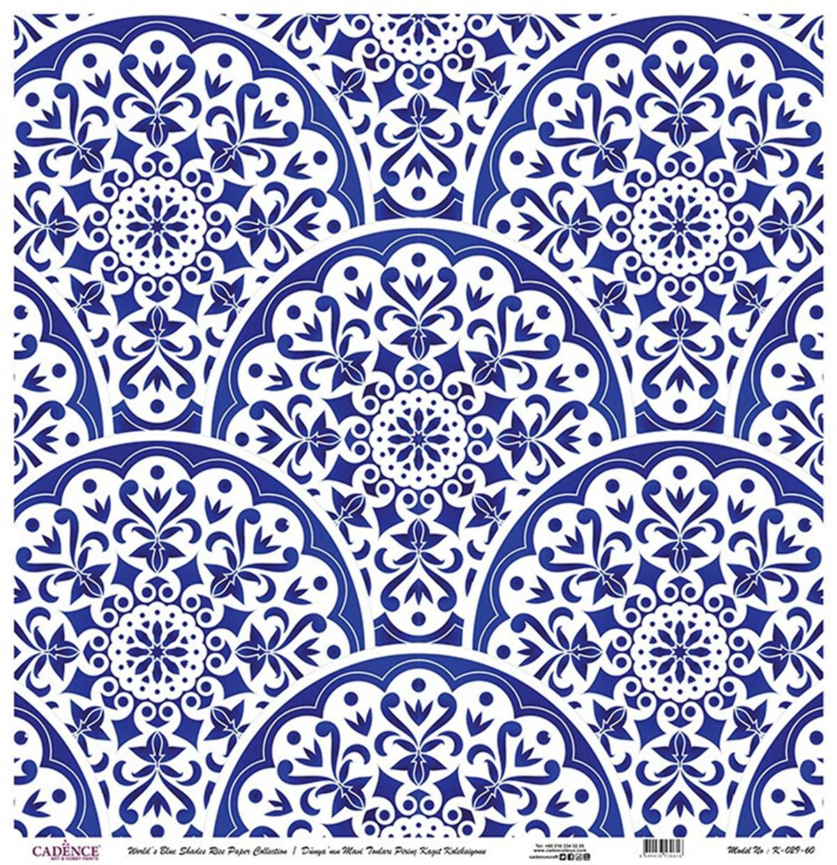 Голубые оттенки мира Рисовая бумага для декупажа Белый фон K029 30х30