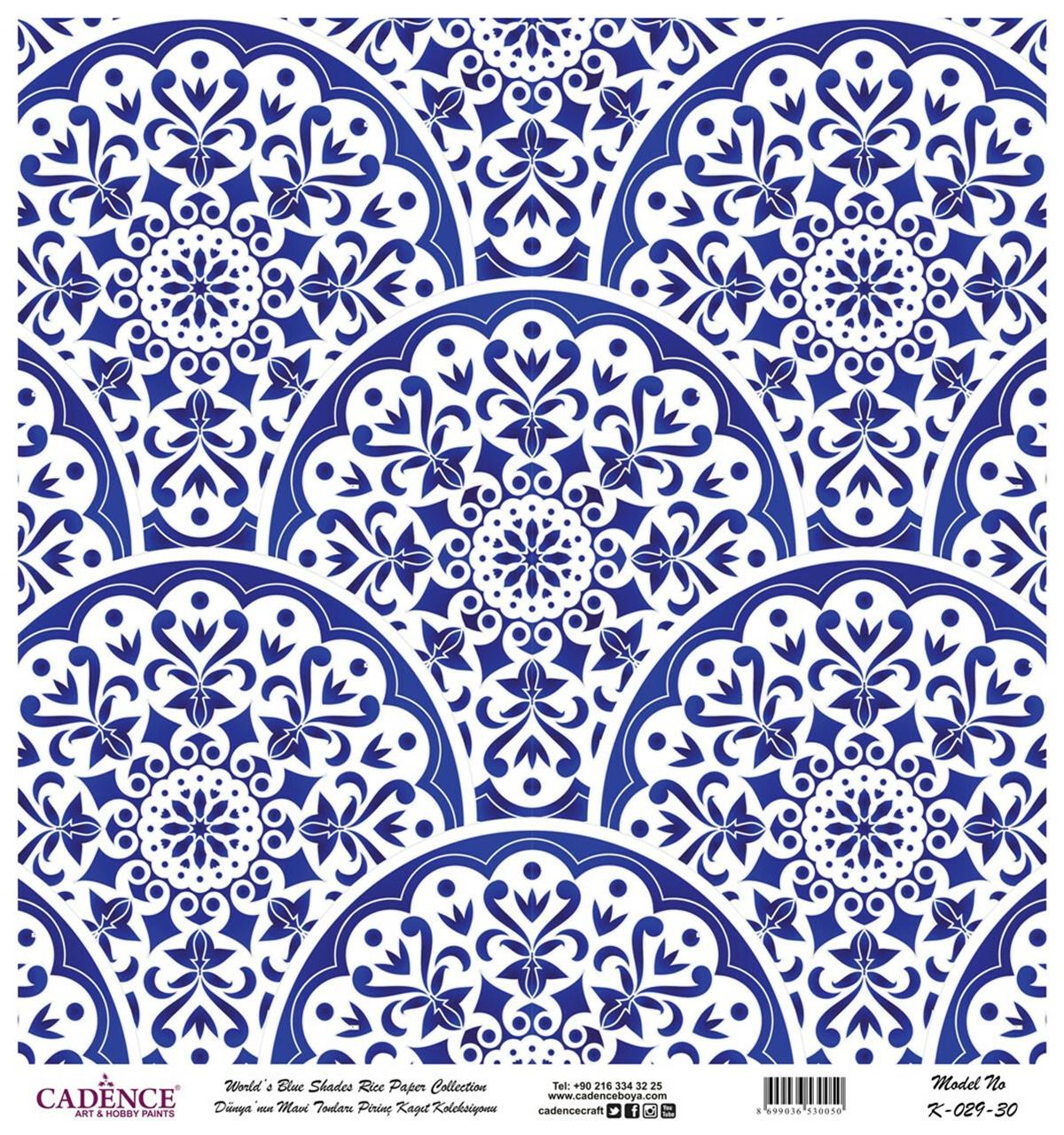 Голубые оттенки мира Рисовая бумага для декупажа Белый фон К029 90х90