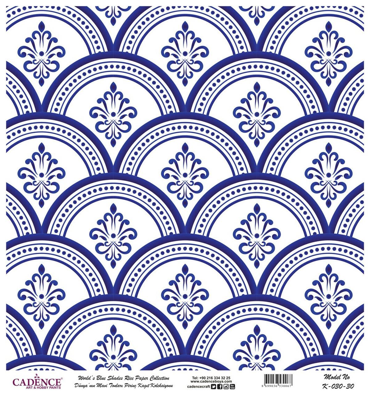 Голубые оттенки мира Рисовая бумага для декупажа Белый фон K030 90х90