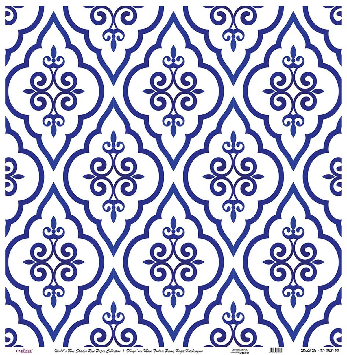 Голубые оттенки мира Рисовая бумага для декупажа Белый фон K032 60х60