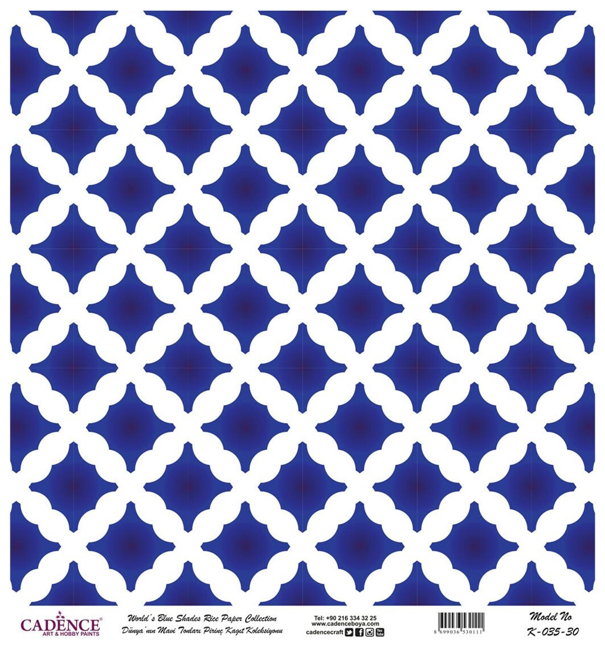 Голубые оттенки мира Рисовая бумага для декупажа Белый фон K035 90х90