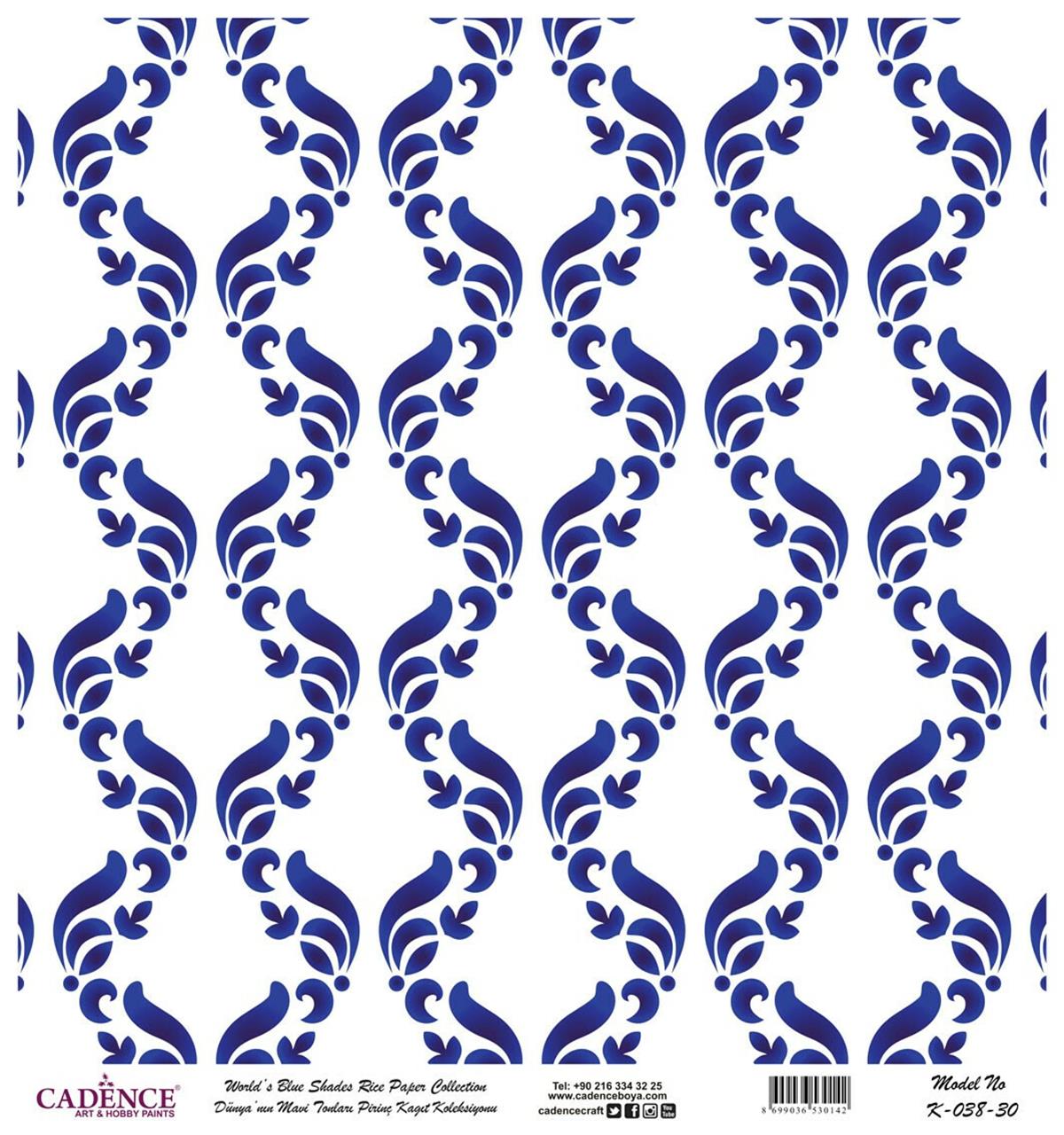 Голубые оттенки мира Рисовая бумага для декупажа Белый фон K038 90х90