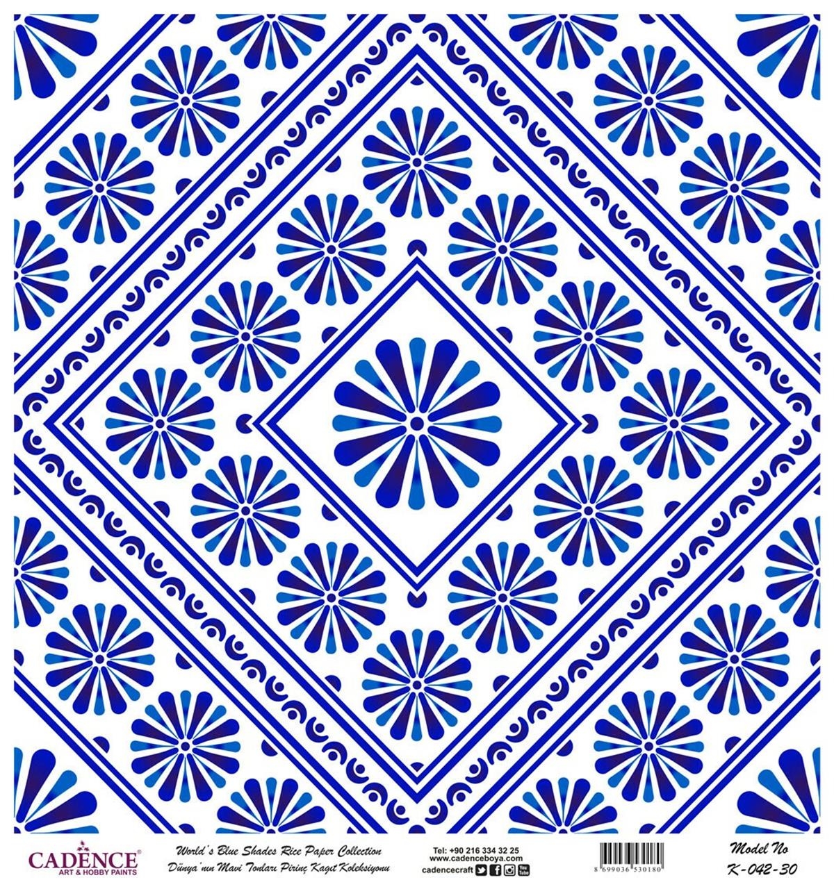 Голубые оттенки мира Рисовая бумага для декупажа Белый фон K042 90х90