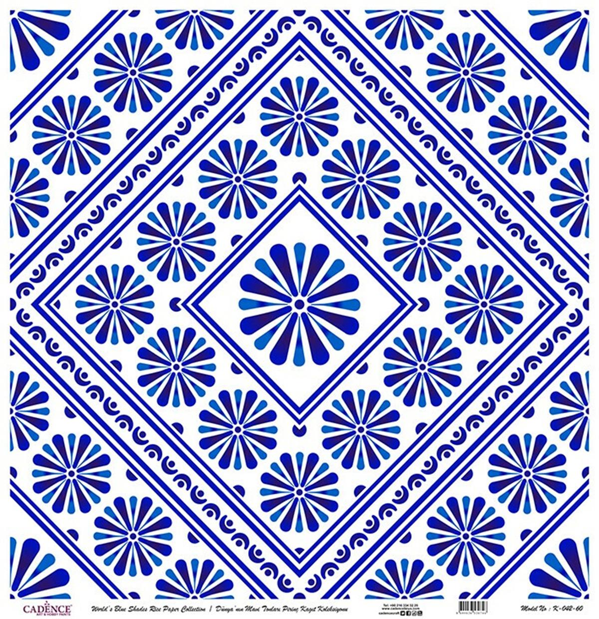 Голубые оттенки мира Рисовая бумага для декупажа Белый фон K042 30х30