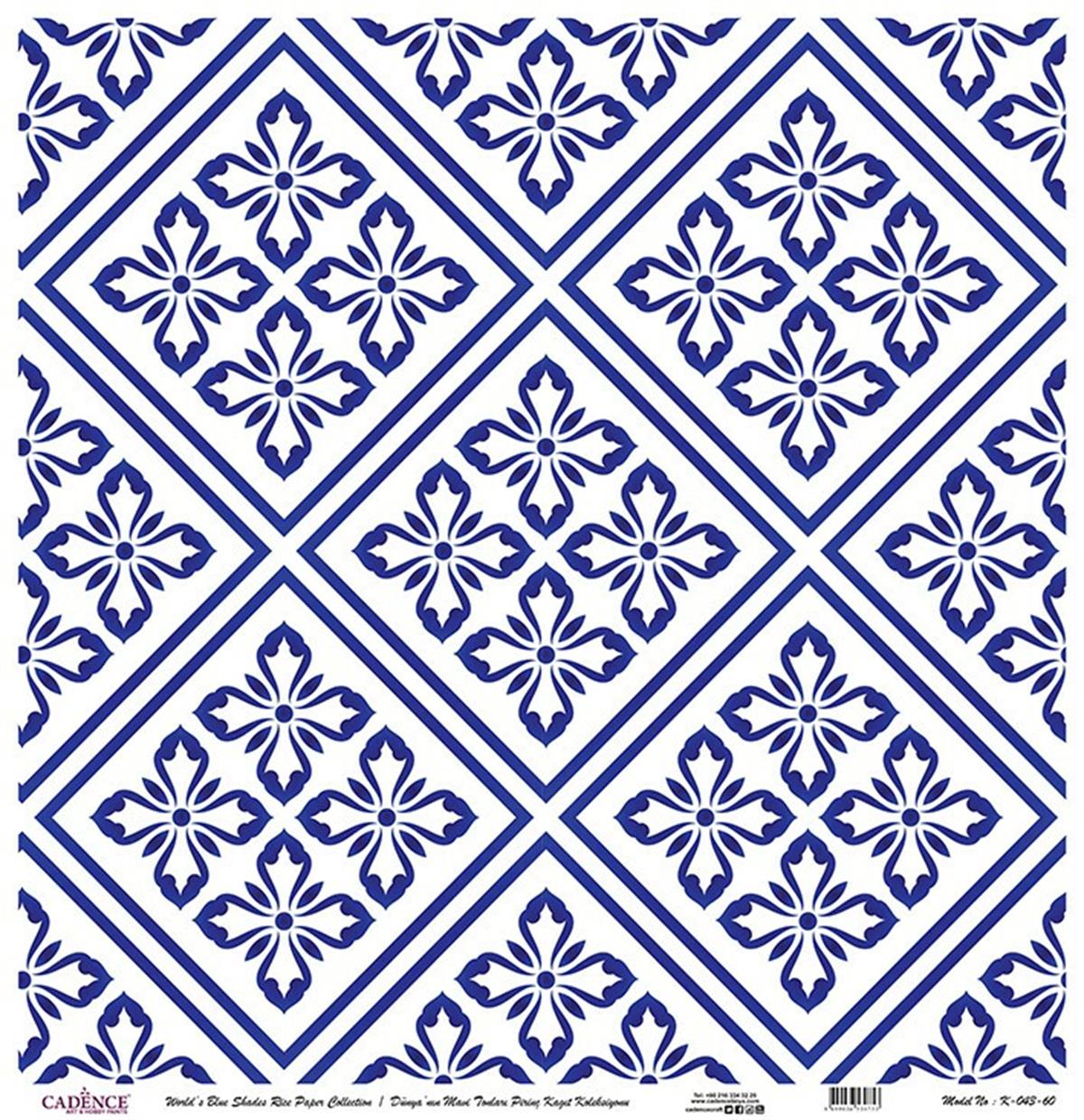 Голубые оттенки мира Рисовая бумага для декупажа Белый фон K043 30х30