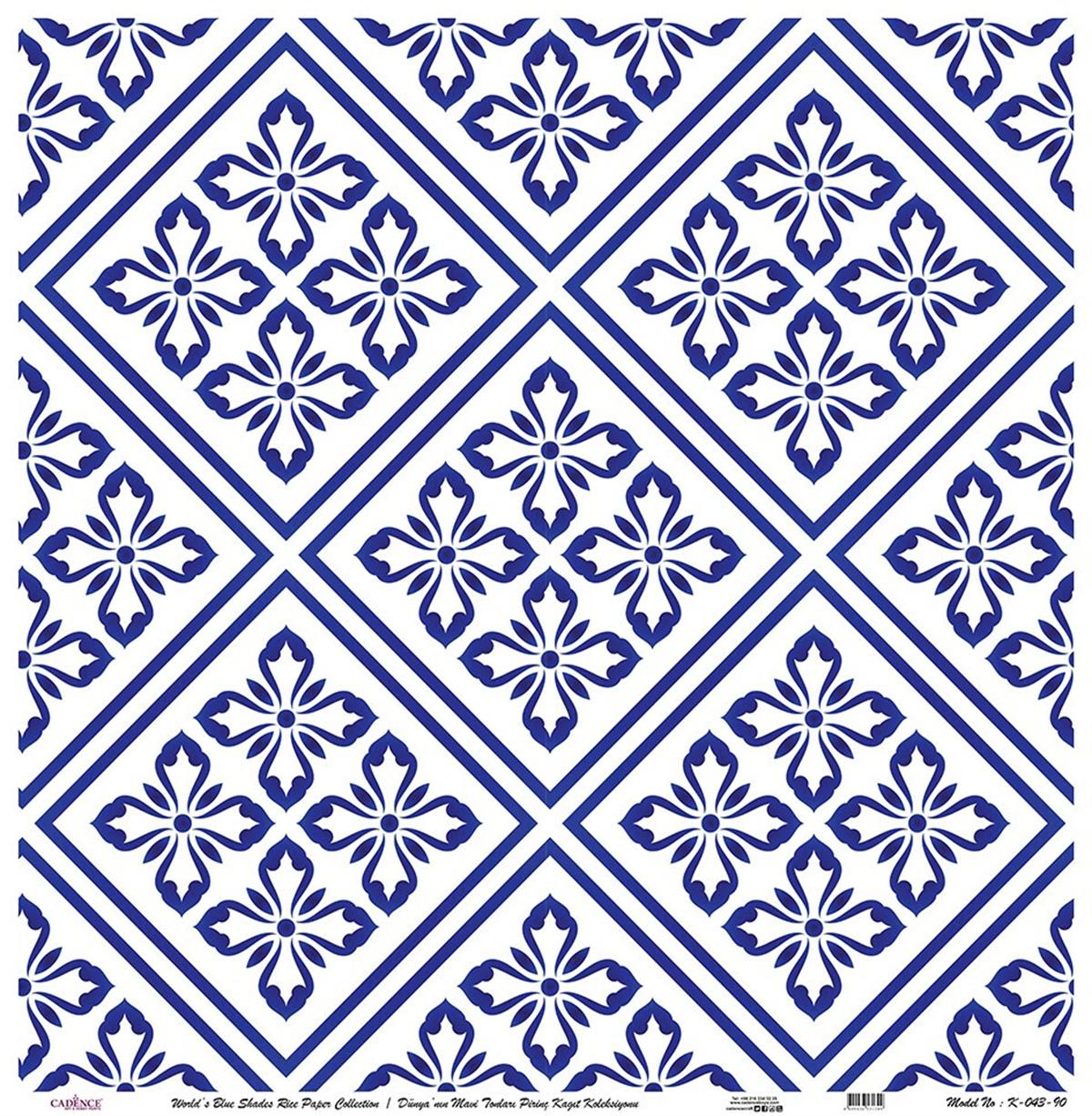 Голубые оттенки мира Рисовая бумага для декупажа Белый фон K043 60х60