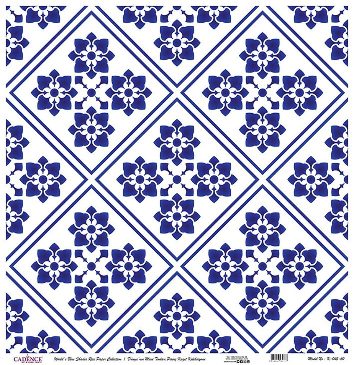 Голубые оттенки мира Рисовая бумага для декупажа Белый фон K045 30х30