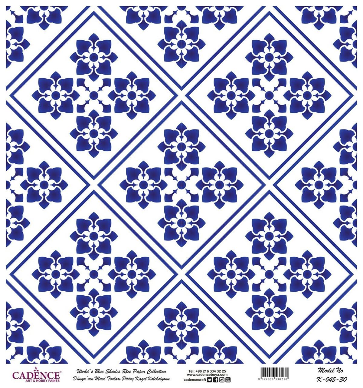 Голубые оттенки мира Рисовая бумага для декупажа Белый фон K045 90х90