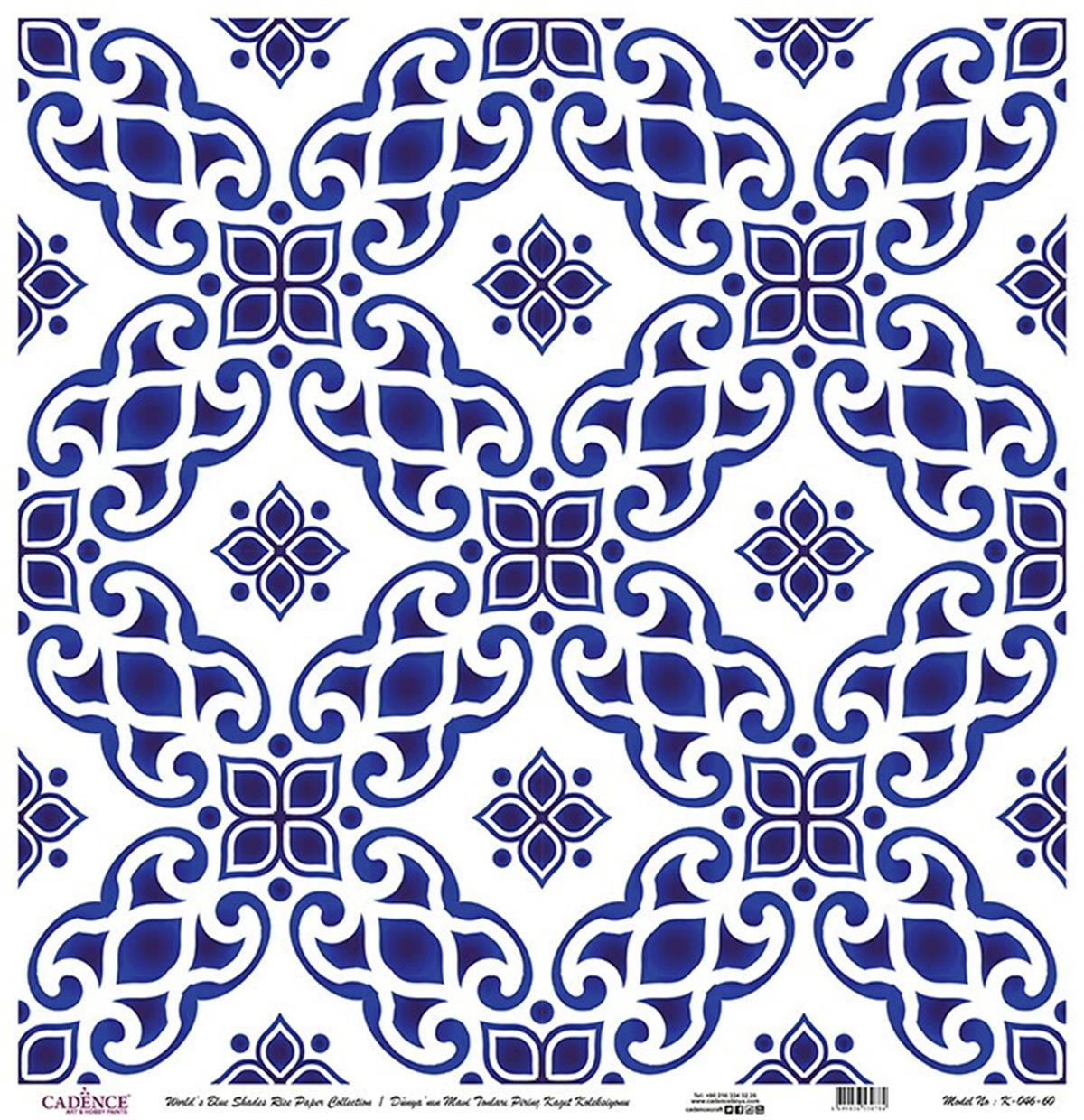 Голубые оттенки мира Рисовая бумага для декупажа Белый фон K046 30х30