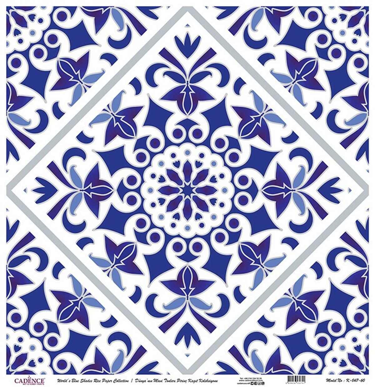 Голубые оттенки мира Рисовая бумага для декупажа Белый фон K047 30х30