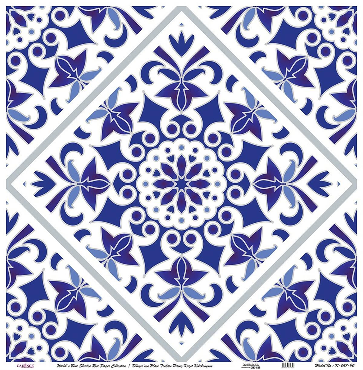 Голубые оттенки земли Рисовая бумага для декупажа Белый фон K047 60х60