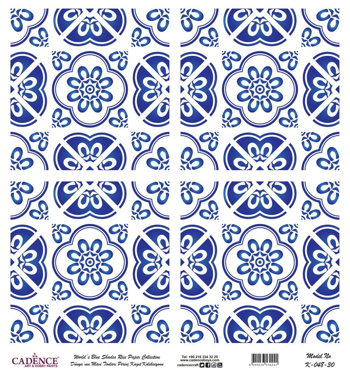 Голубые оттенки мира Рисовая бумага Декупаж Белый фон К048 90х90