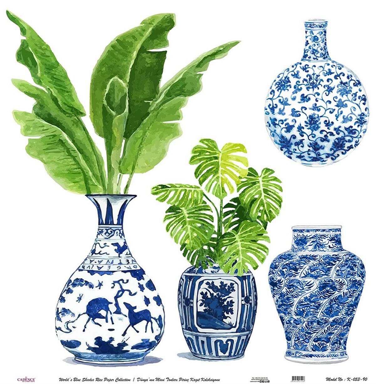 Голубые оттенки мира Рисовая бумага для декупажа Белый фон K053 60х60