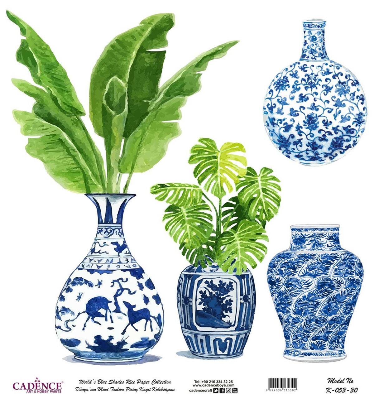 Голубые оттенки мира Рисовая бумага для декупажа Белый фон K053 90х90